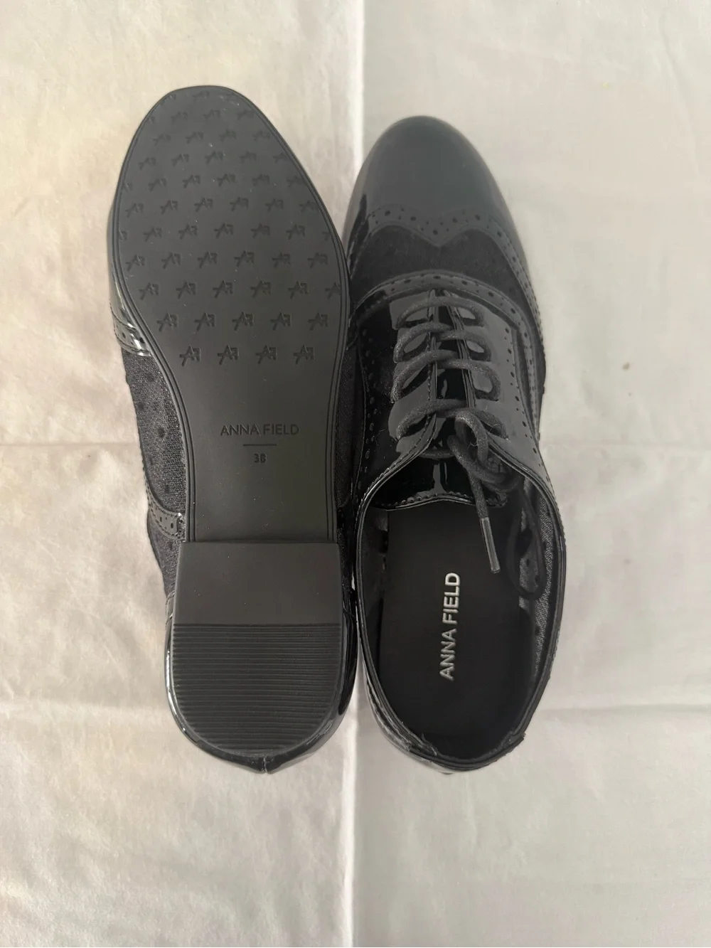 Black Patent Brogue Oxford Flats